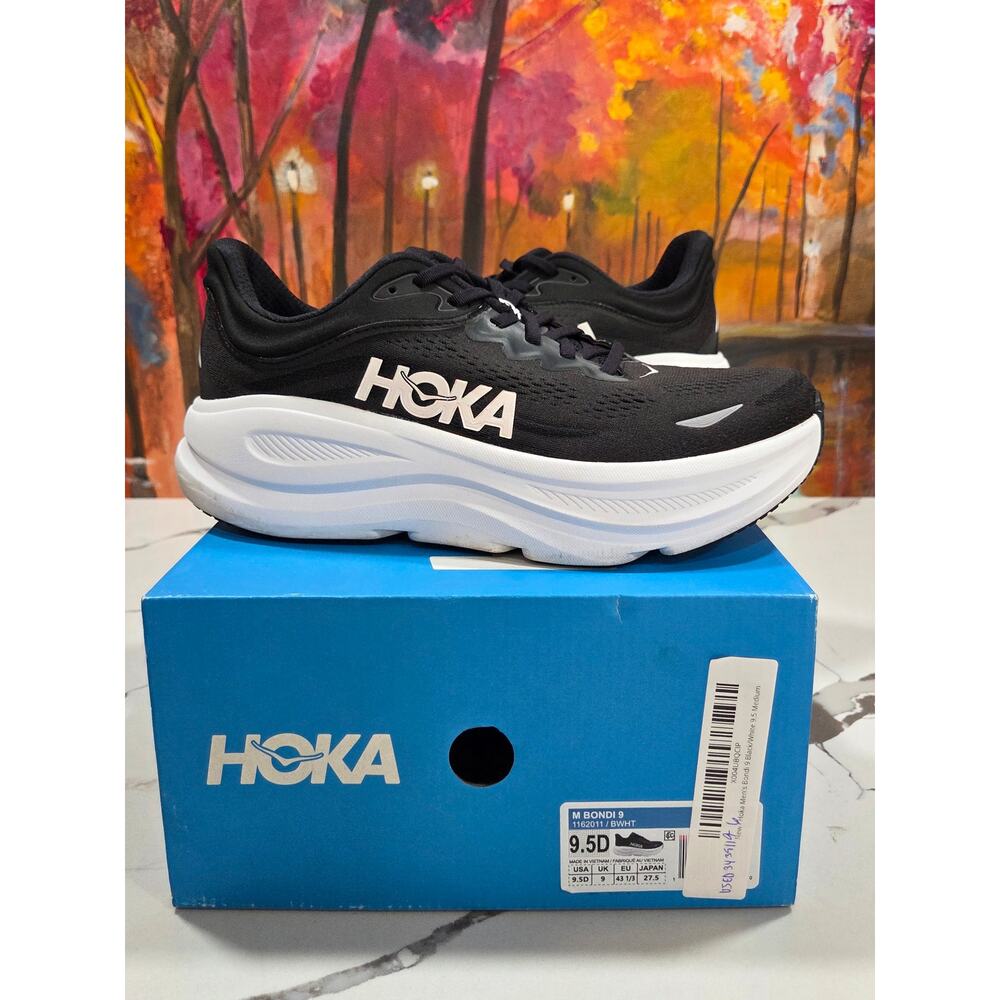 Hoka M Bondi 9 Black White Size 9.5 D Men's Running Shoes 1162011 BWHT